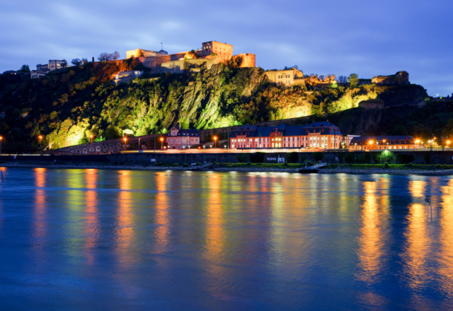 Night,View,Of,Ehrenbreitstein,Fortress,In,Koblenz,Germany