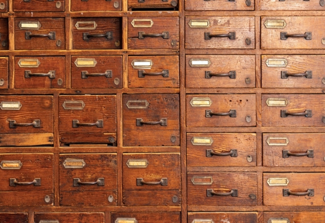 Close-up,Of,An,Old,Wooden,Drawer,Cabinet,With,Metal,Handles,